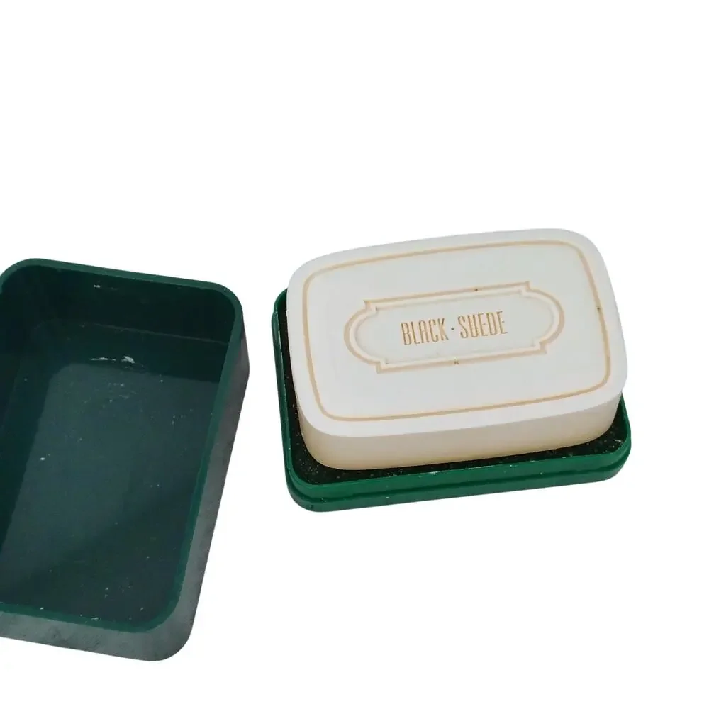 Avon Mens Black Suede Cologne Bar Soap Rectangle Green Case NEW Vintage
